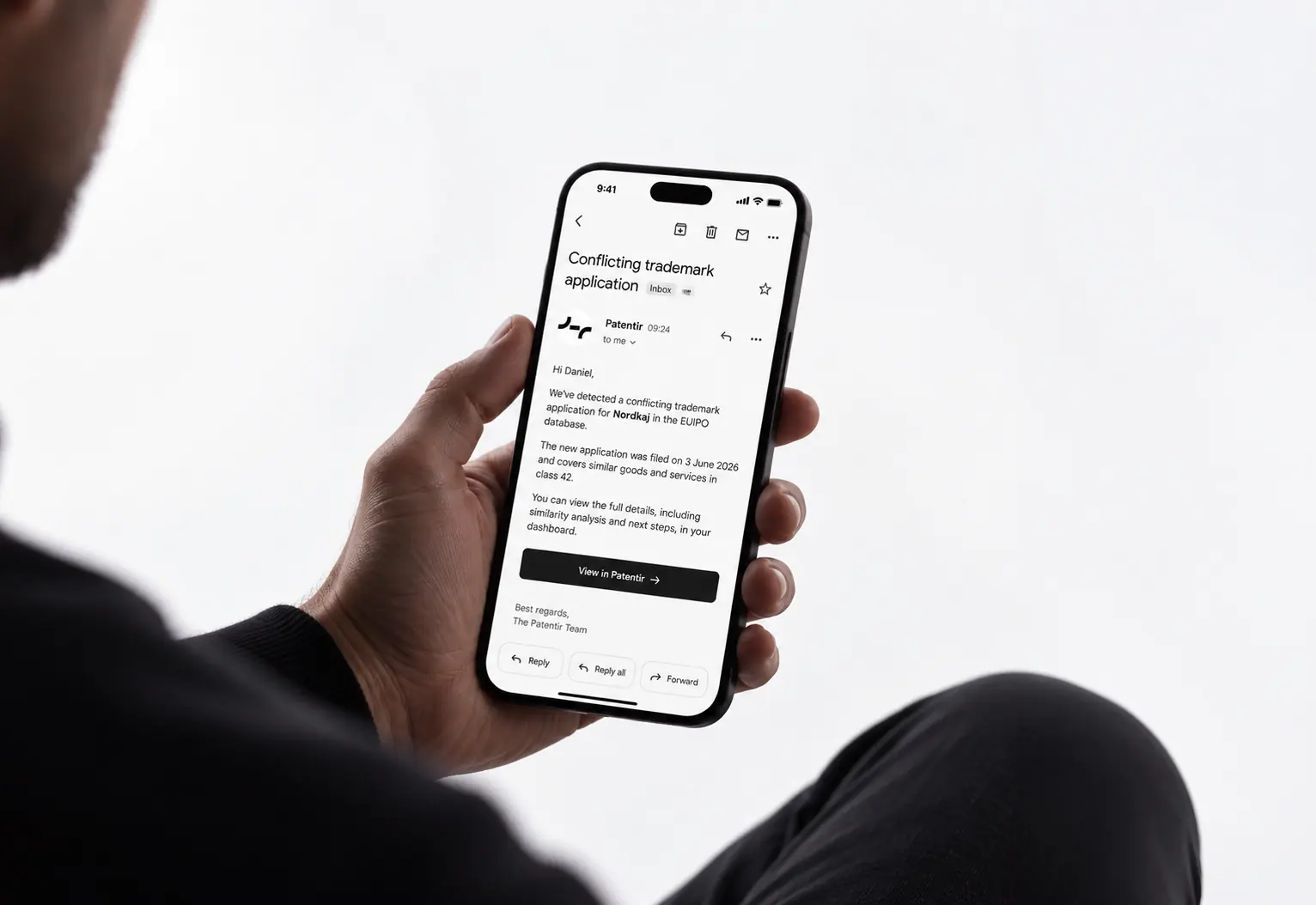 A Patentir conflict notification on a phone